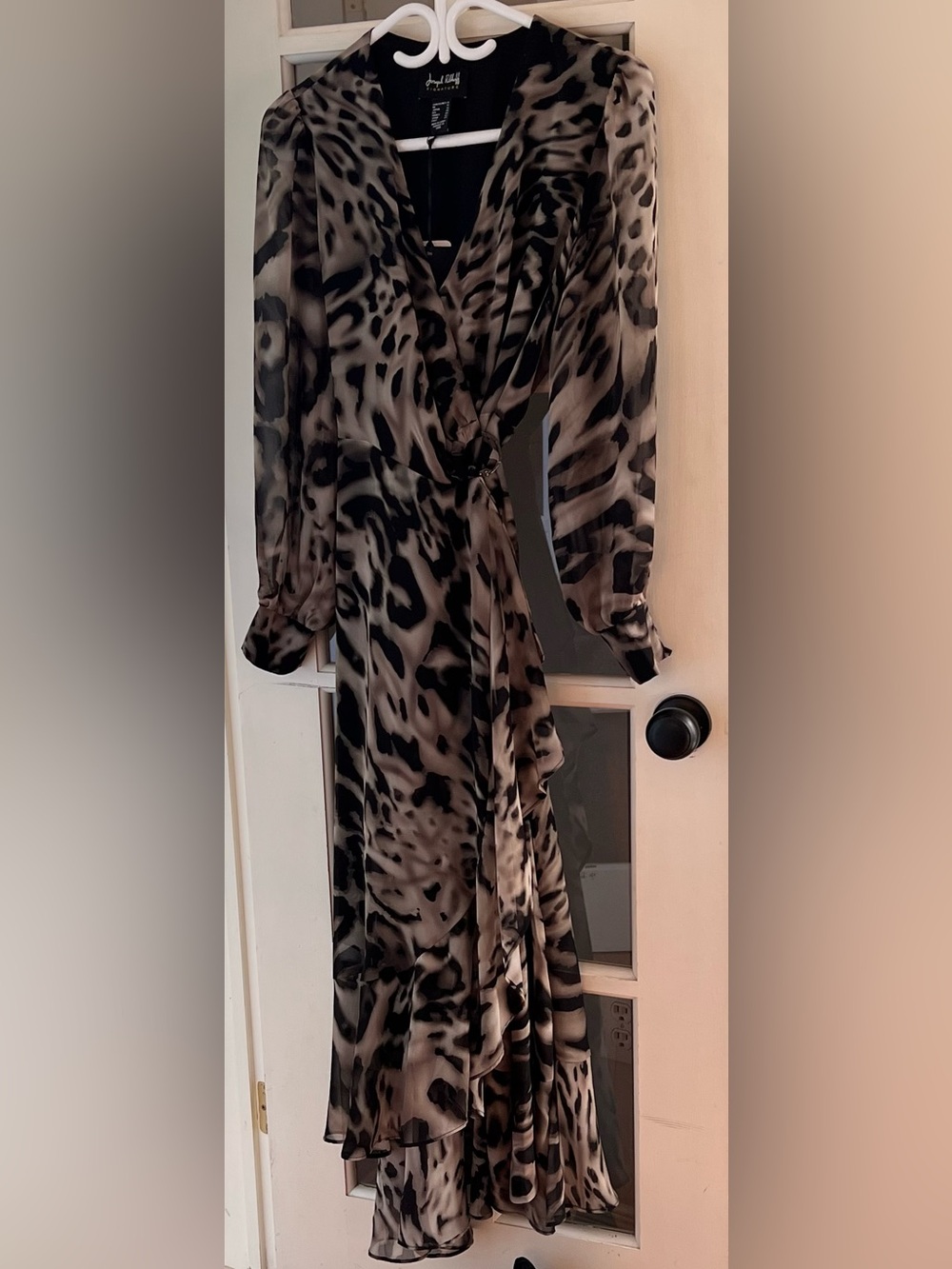 Women’s Wrap Joseph Ribkoff Dress in Black and Taupe Animal Print
